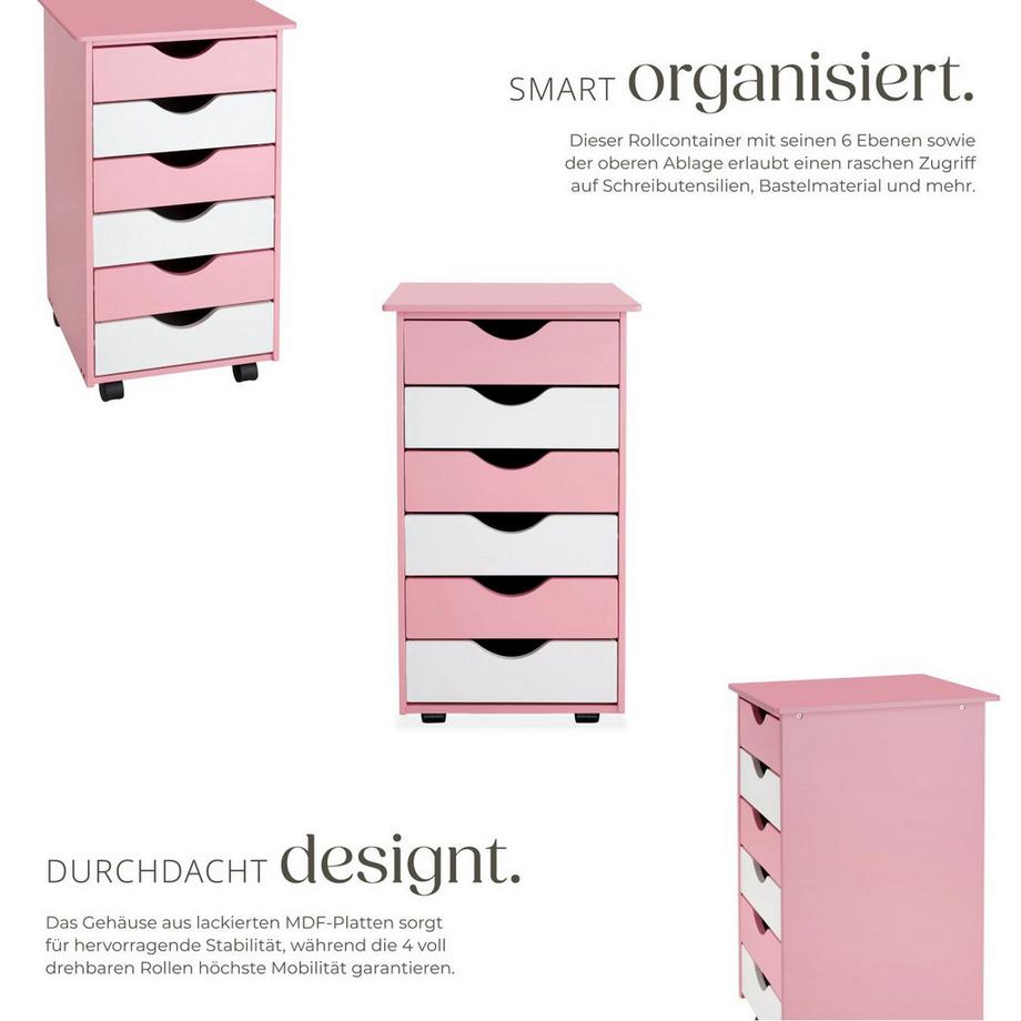 Tectake Rollcontainer  aus Holz mit 6 Schubladen  