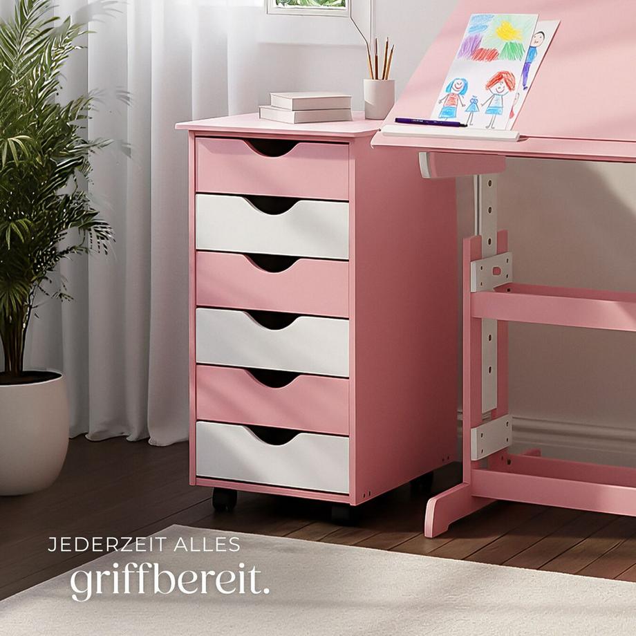 Tectake Rollcontainer  aus Holz mit 6 Schubladen  