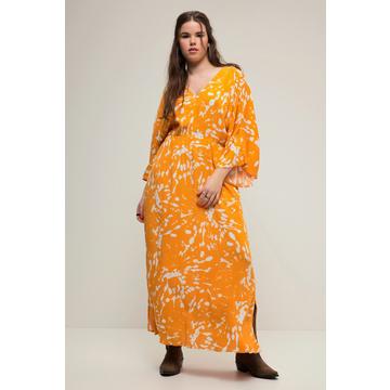 Robe trapèze coupe maxi, imprimé batik, décolleté en V et manches style kimono