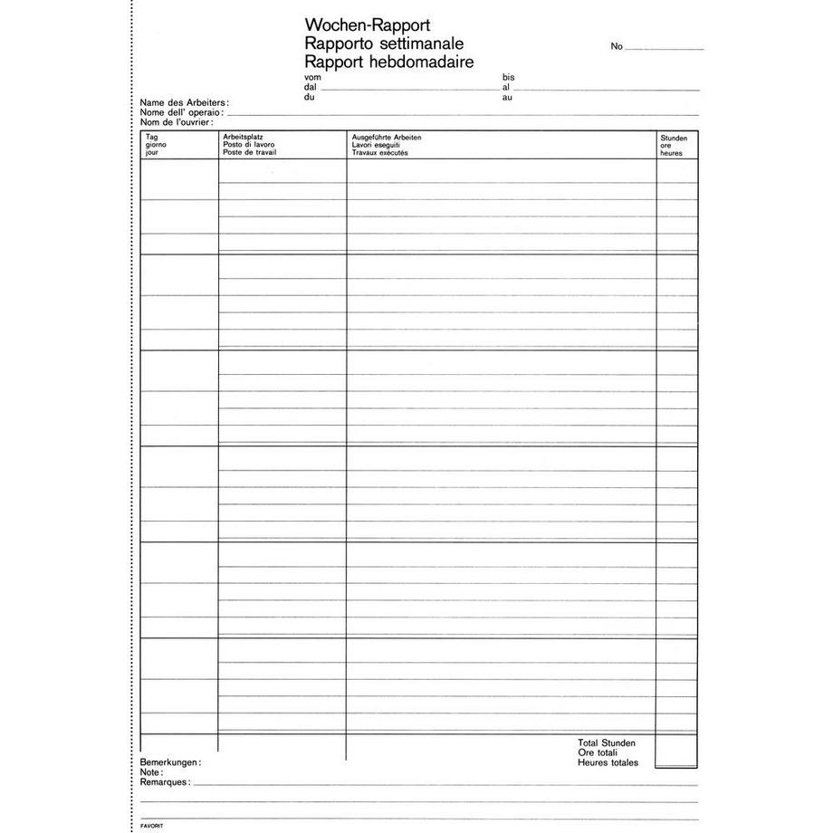 Favorit FAVORIT Wochen-Rapport D/F/I A4 501 weiss 50x2 Blatt  