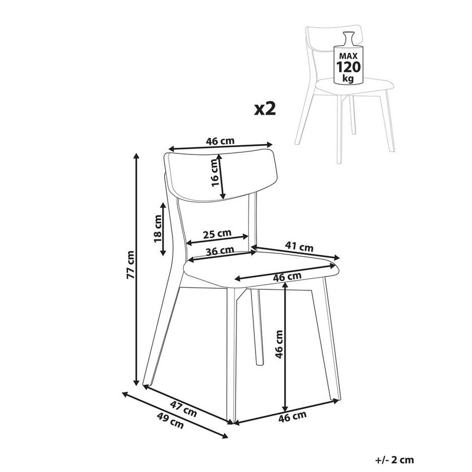 Beliani Lot de 2 chaises de salle à manger en Bois d'hévéa  HOPE  