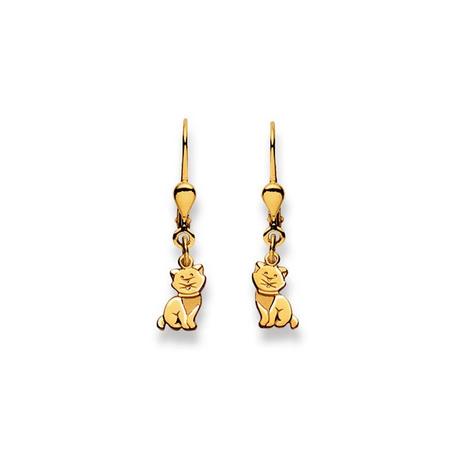 MUAU Schmuck  Clous d'oreilles avec chat patentbrisur or jaune 750, 27x6mm 