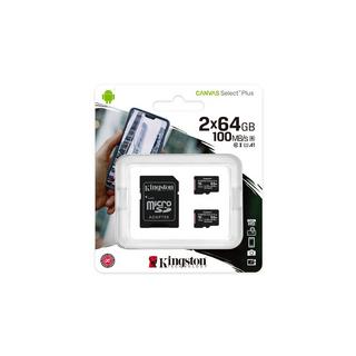 Kingston  64GB MICROSDXC CANVAS SELECT 2P 2PC 100R A1 C10 CARD+SD ADAPTER 