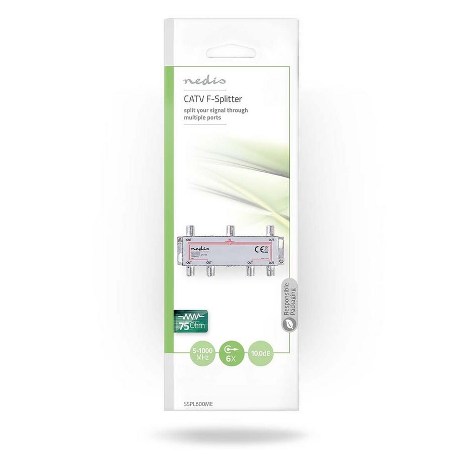 Nedis  CATV-Splitter | 5 - 1000 MHz | Einfügungsdämpfung: 10,0 dB | Anzahl der Ausgänge: 6 | 75 Ohm | Zink 