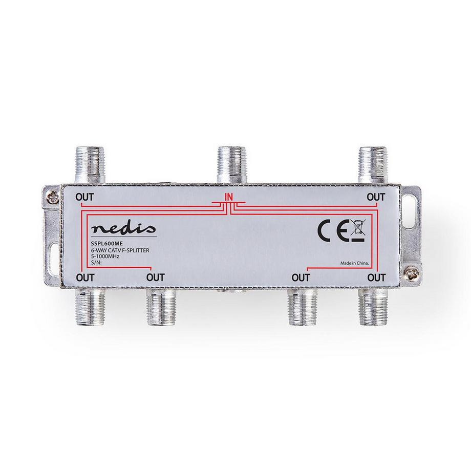 Nedis  CATV-Splitter | 5 - 1000 MHz | Einfügungsdämpfung: 10,0 dB | Anzahl der Ausgänge: 6 | 75 Ohm | Zink 