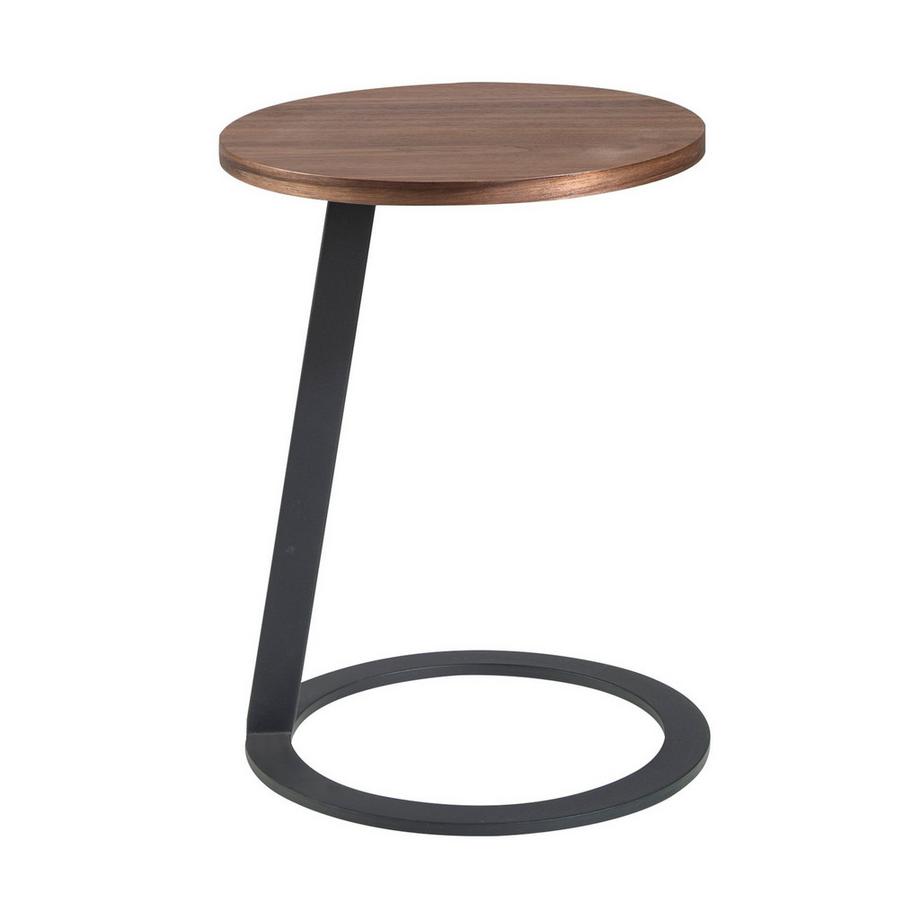 ANGEL CERDA Table d'angle ronde en noyer et acier noir  