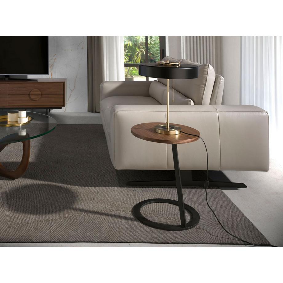 ANGEL CERDA Table d'angle ronde en noyer et acier noir  