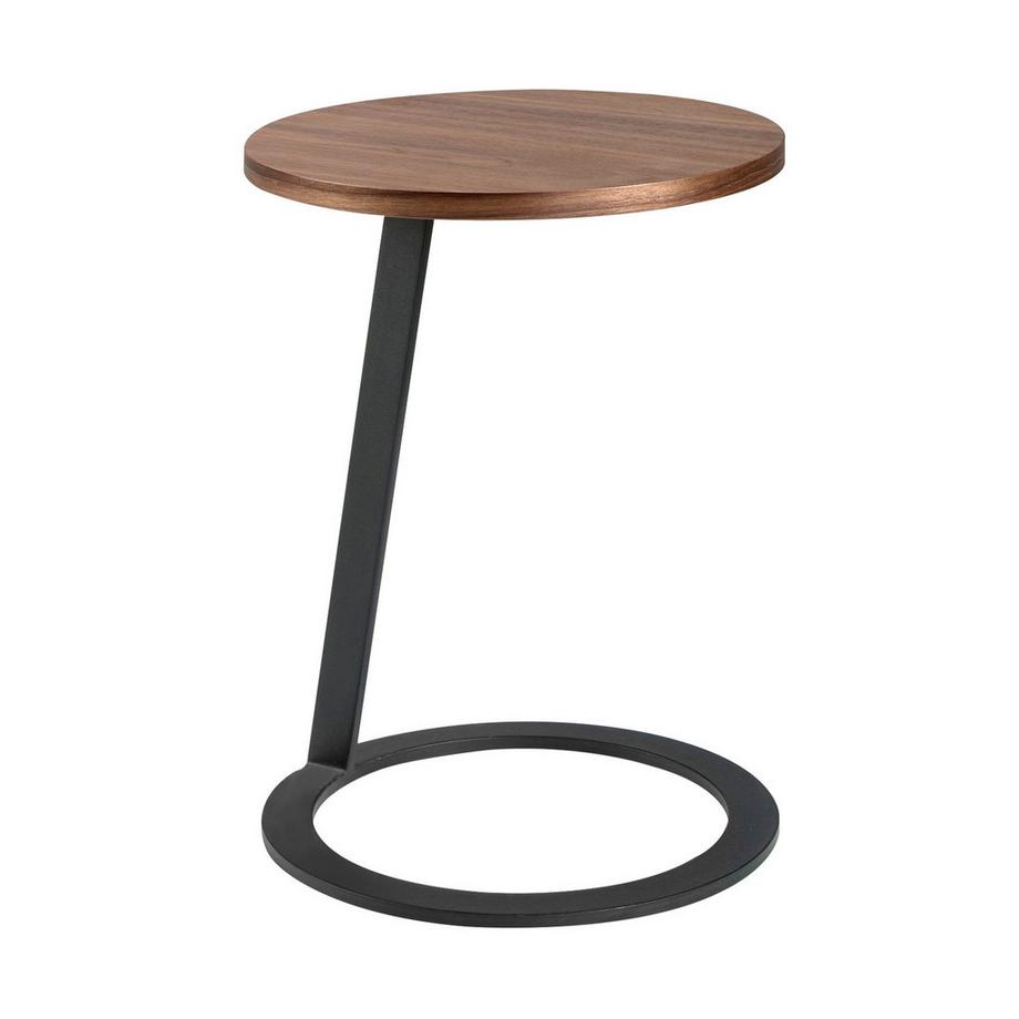 Table d'angle ronde en noyer et acier noir