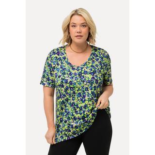 Ulla Popken  T-shirt long floral à manches courtes. Ligne A et col V 