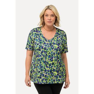 Ulla Popken  T-shirt long floral à manches courtes. Ligne A et col V 