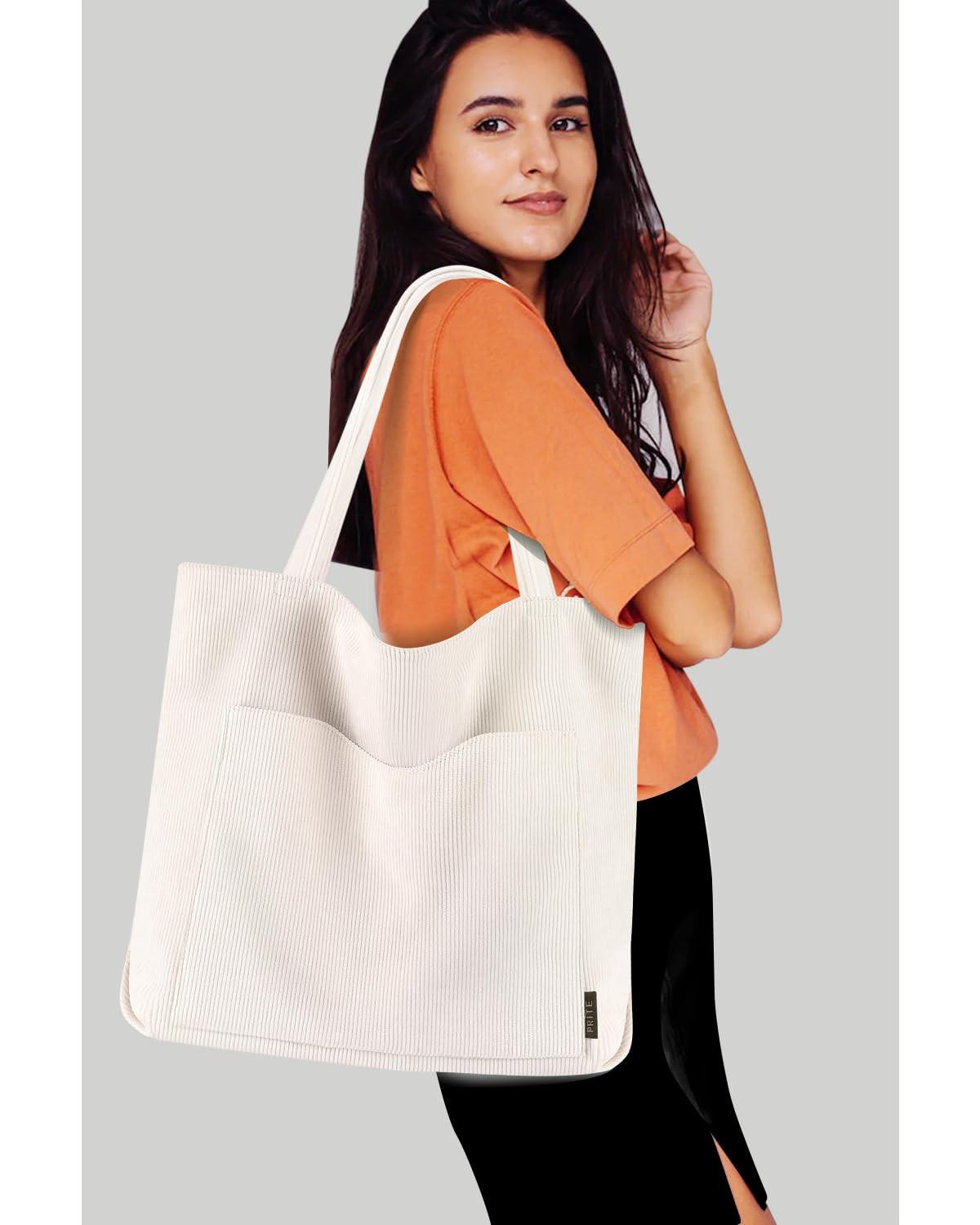 Only-bags.store Cord Tasche Umhängetasche mit Reißverschluss Groß Shopper Tasche Handtasche  