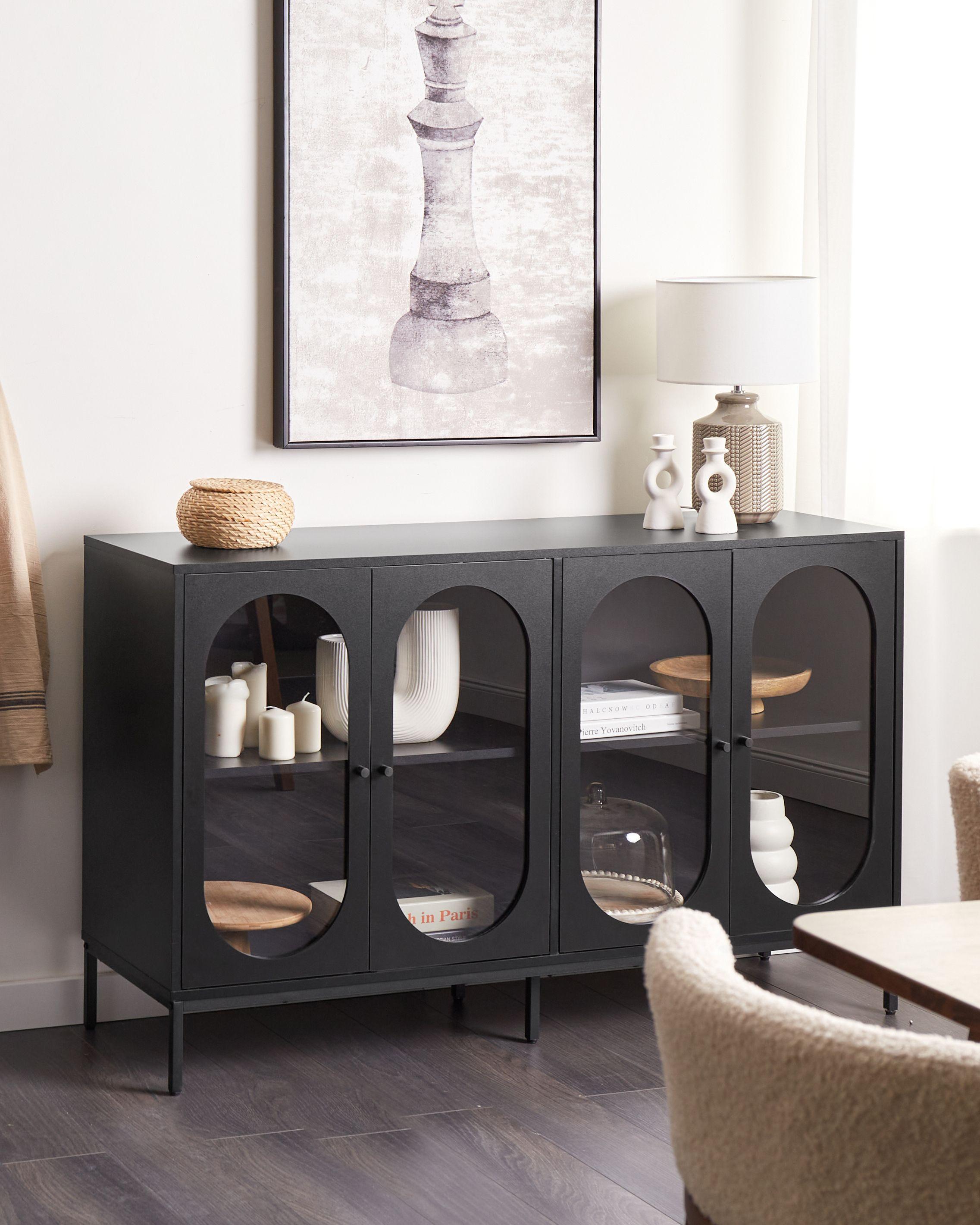 Beliani Buffet avec vitrine en verre en Panneau de particules de bois Industriel LANGFORD  