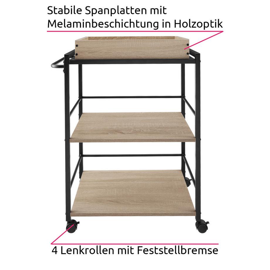 Tectake Servierwagen  Worcester  Industrial Style Holz und Stahl  
