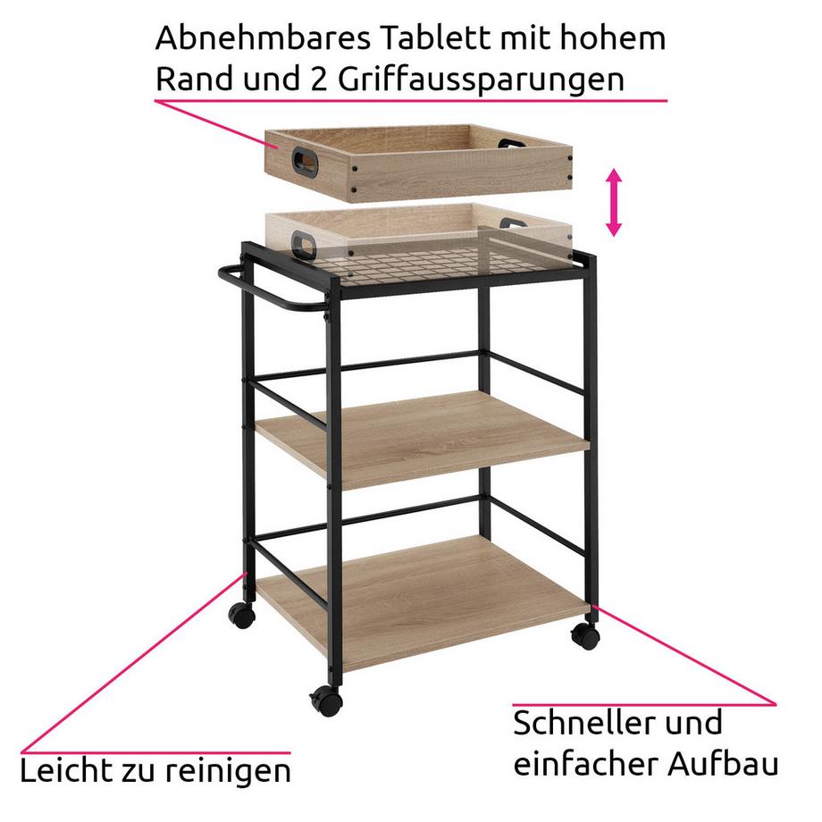 Tectake Servierwagen  Worcester  Industrial Style Holz und Stahl  