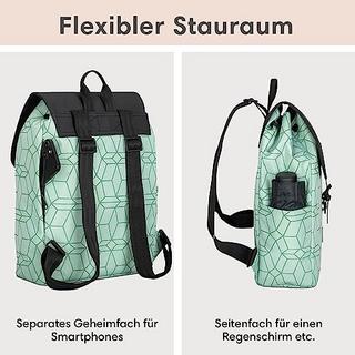 Only-bags.store Rucksack Small Mint Pattern - Ida - Kleiner Rucksack für Freizeit, Uni oder City - Mit Laptopfach  