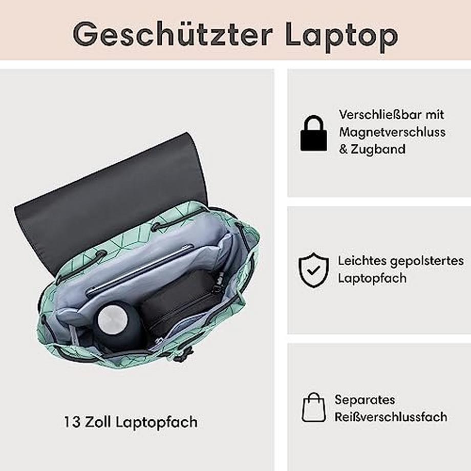 Only-bags.store Ida Small Mint Pattern Sac à dos avec compartiment pour ordinateur portable  