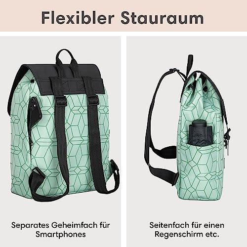 Only-bags.store Rucksack Small Mint Pattern - Ida - Kleiner Rucksack für Freizeit, Uni oder City - Mit Laptopfach  