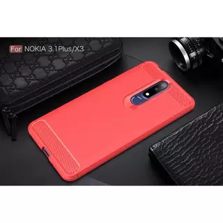 Cover-Discount  Nokia 3.1 Plus - Housse métal look carbone en caoutchouc Rouge