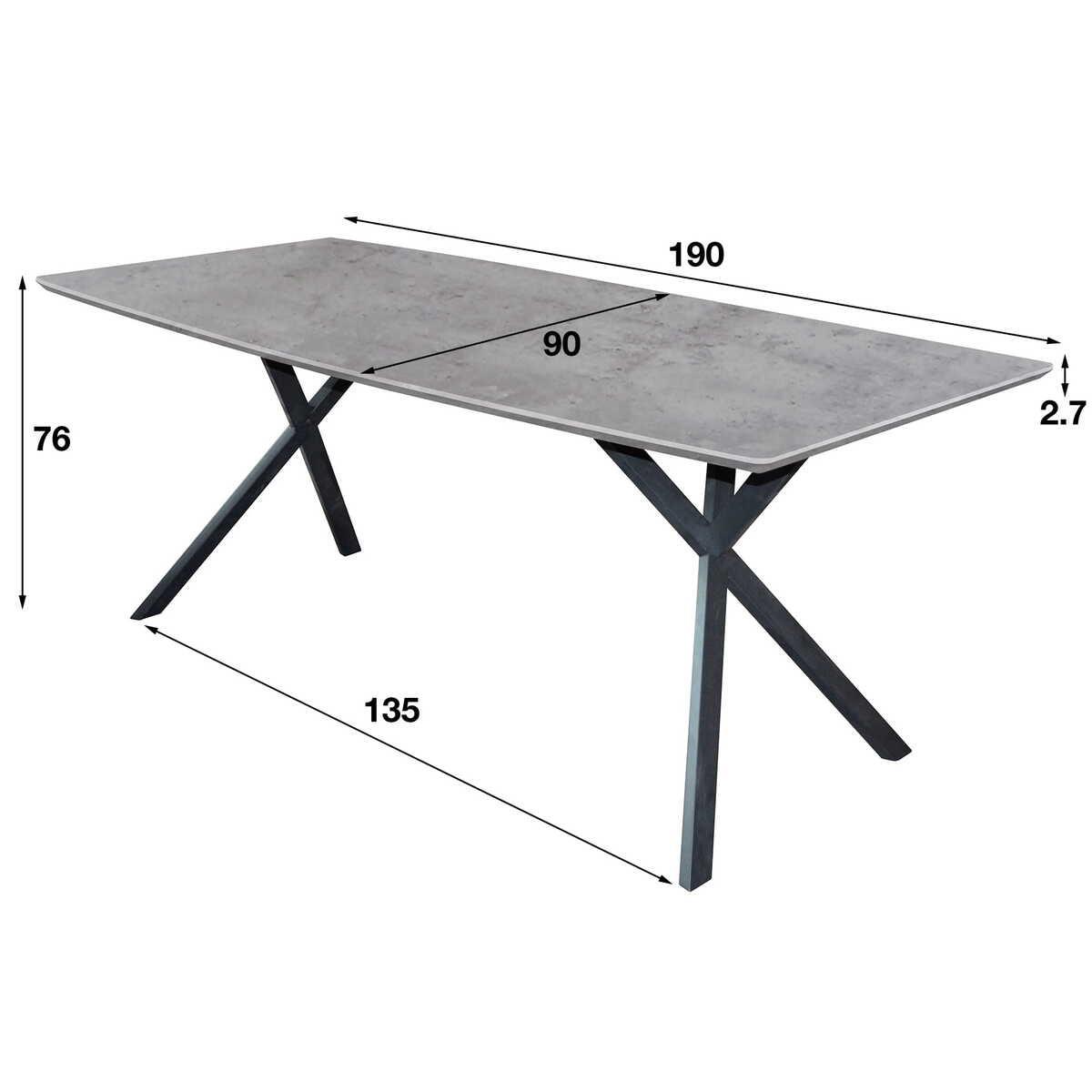 mutoni Table de salle à manger 190x90 ovale 3D décor béton  