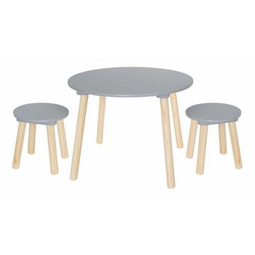 JABADABADO Runder Tisch inkl. 2 Hocker H13221 grau. Höhe 42.5cm. Ø 59cm