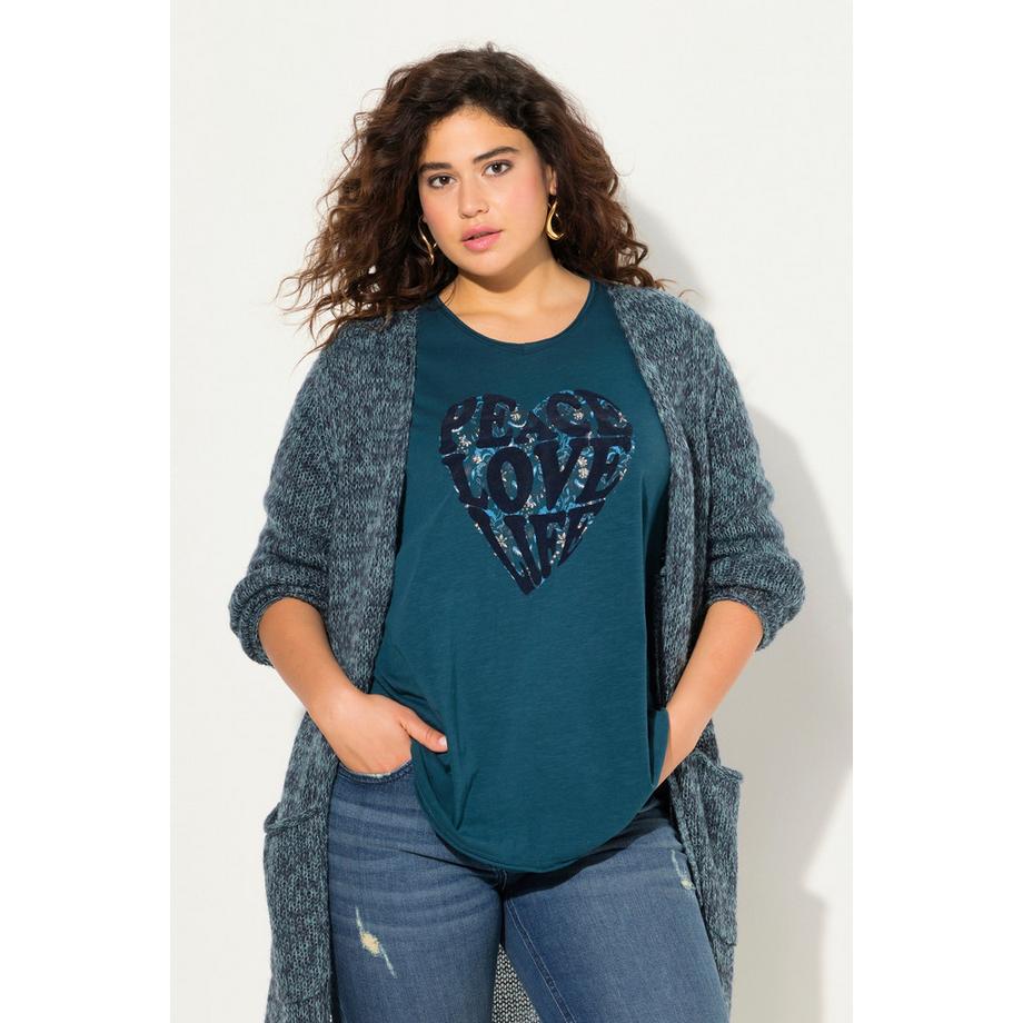 Ulla Popken Motif Cœur Coupe Évasée Col V Manches Longues T-shirt  