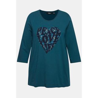 Ulla Popken  T-shirt col en V et manches longues. Motif cœur et coupe évasée. 