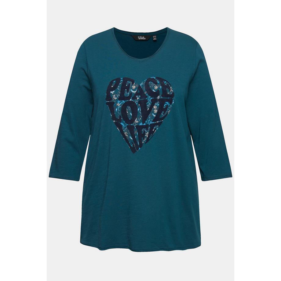 Ulla Popken Motif Cœur Coupe Évasée Col V Manches Longues T-shirt  