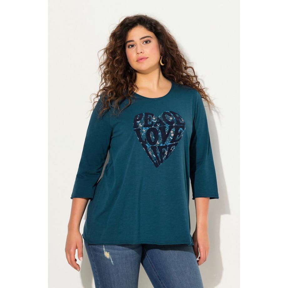 Ulla Popken Motif Cœur Coupe Évasée Col V Manches Longues T-shirt  