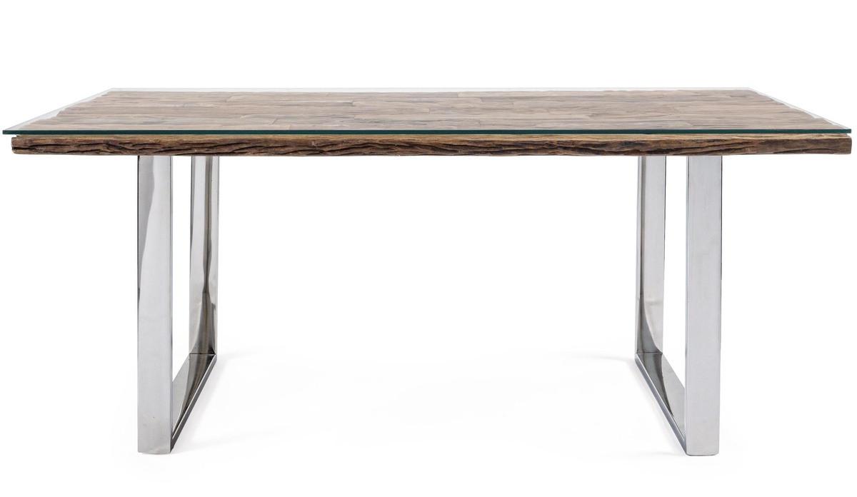 mutoni Table en bois massif avec verre Stanton 180x90  