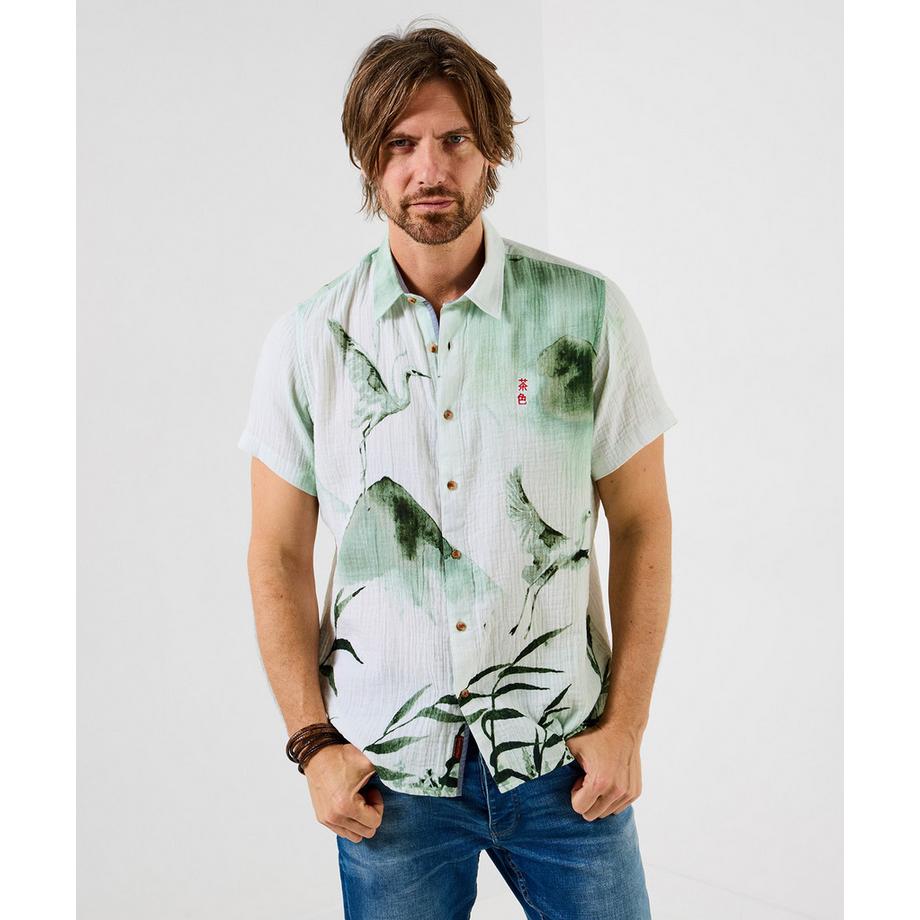 Chemise froissée à manches courtes d’inspiration japonaise