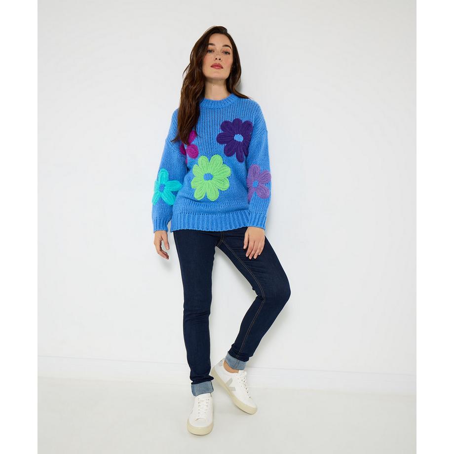 Joe Browns Maglione Lavorato a Maglia Grossa Applicazioni Floreali Colorate Maniche Lunghe  