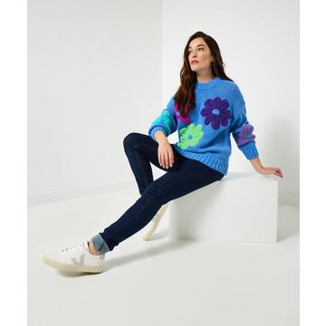 Pull ample à manches longues avec appliqué floral coloré