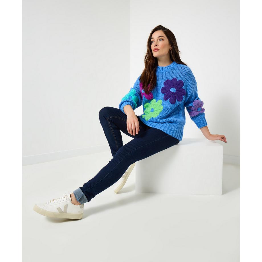 Joe Browns Maglione Lavorato a Maglia Grossa Applicazioni Floreali Colorate Maniche Lunghe  