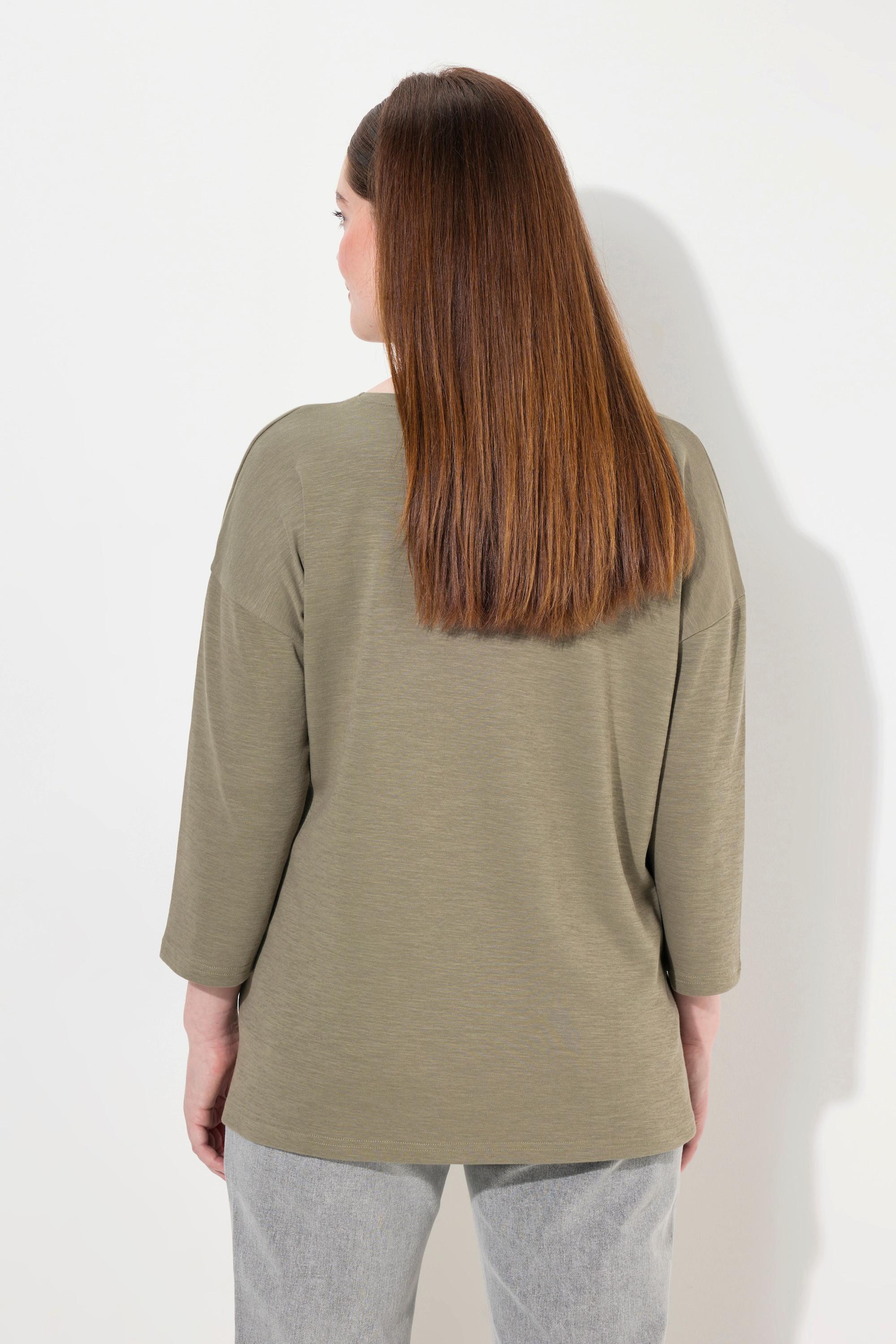 Ulla Popken  Shirt, Oversized, Rundhals, 3/4-Arm, Biobaumwolle 