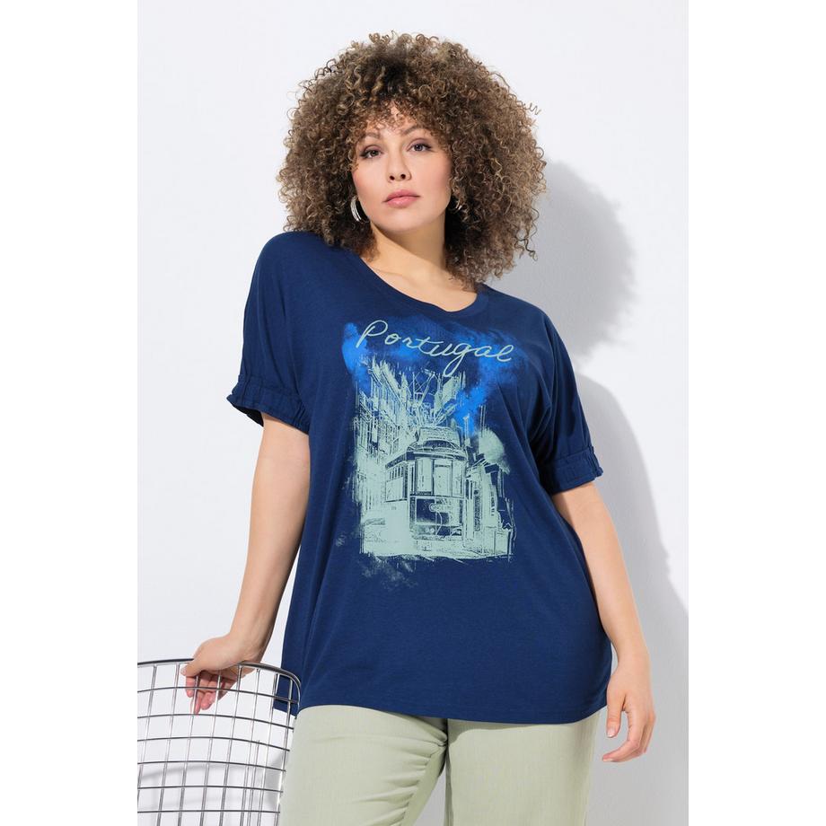 Ulla Popken T-Shirt Oversize Girocollo Mezza Manica Stampa Portogallo  