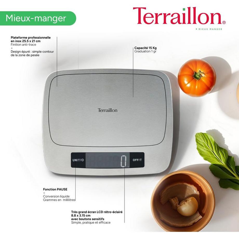Terraillon Terraillon My Cook 15 Flache Küchenwaage Grau  