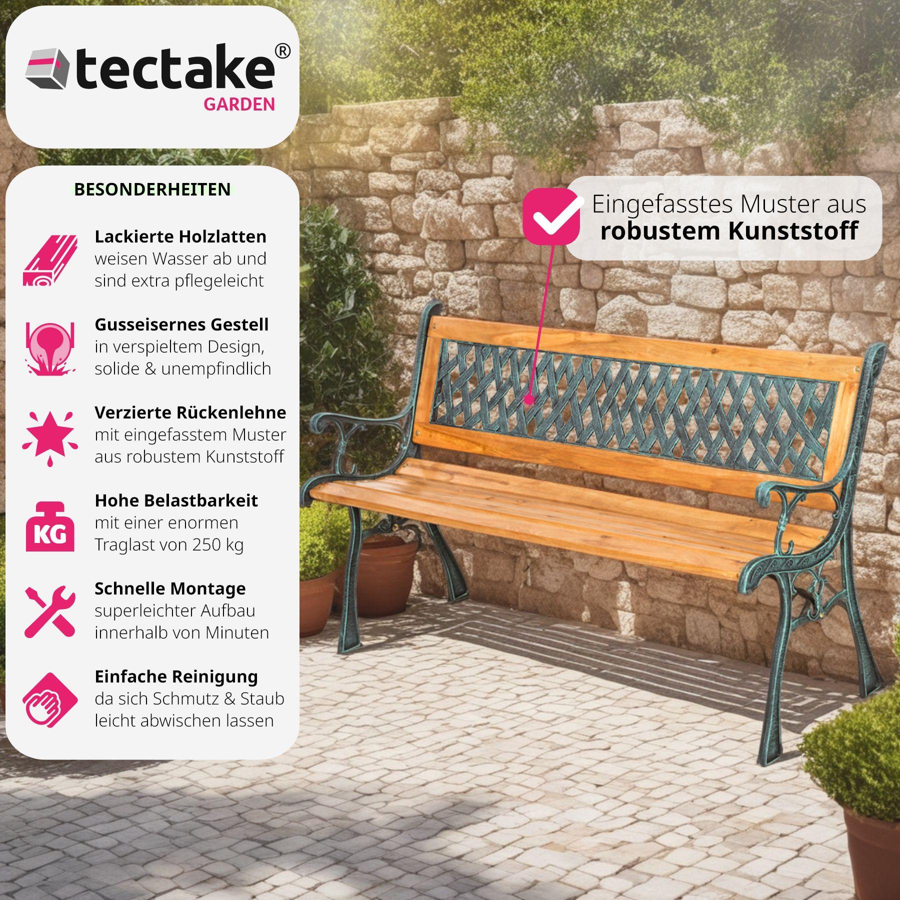 Tectake Gartenbank Tamara 2-Sitzer aus Holz und Gusseisen 128x51x73cm  