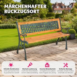 Tectake Gartenbank Tamara 2-Sitzer aus Holz und Gusseisen 128x51x73cm  