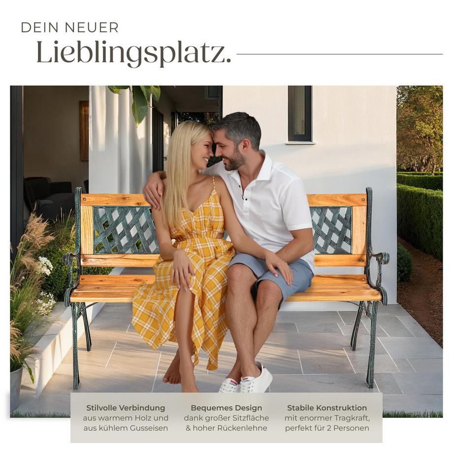 Tectake Gartenbank Tamara 2-Sitzer aus Holz und Gusseisen  