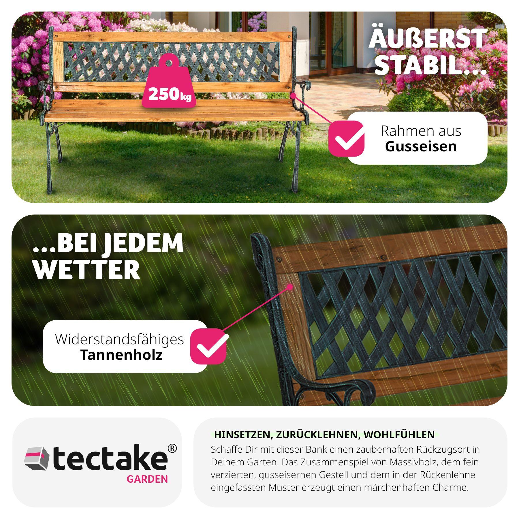 Tectake Gartenbank Tamara 2-Sitzer aus Holz und Gusseisen 128x51x73cm  