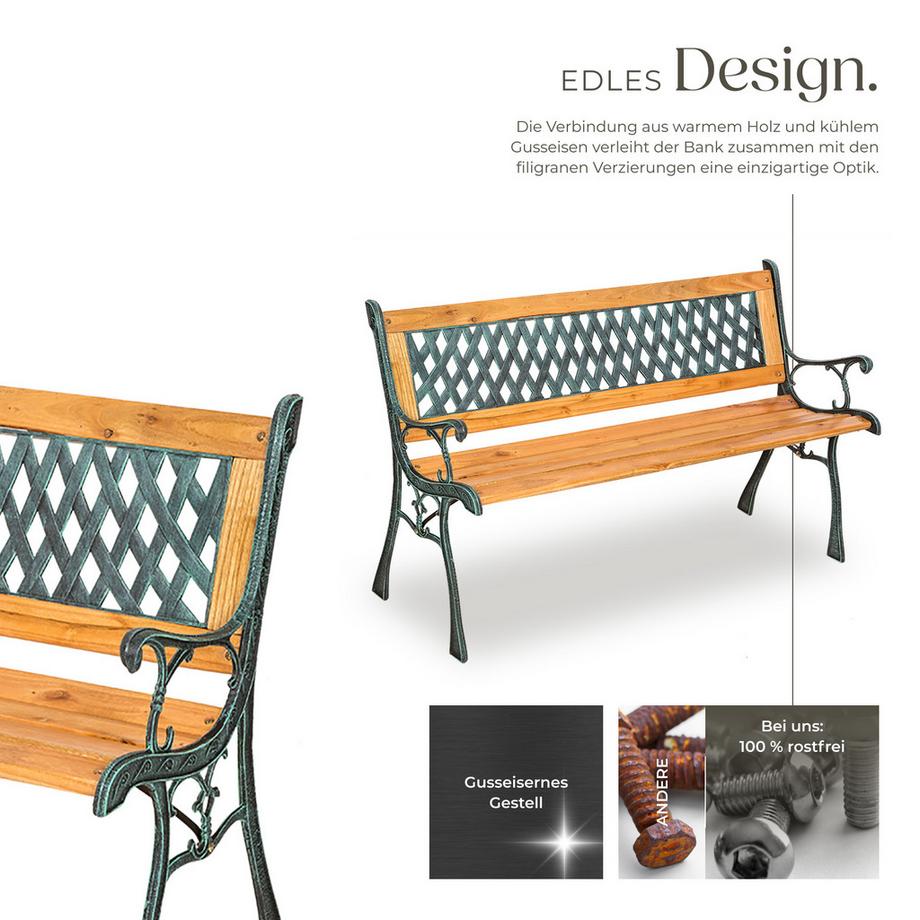 Tectake Gartenbank Tamara 2-Sitzer aus Holz und Gusseisen  