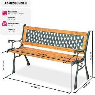 Tectake Gartenbank Tamara 2-Sitzer aus Holz und Gusseisen 128x51x73cm  