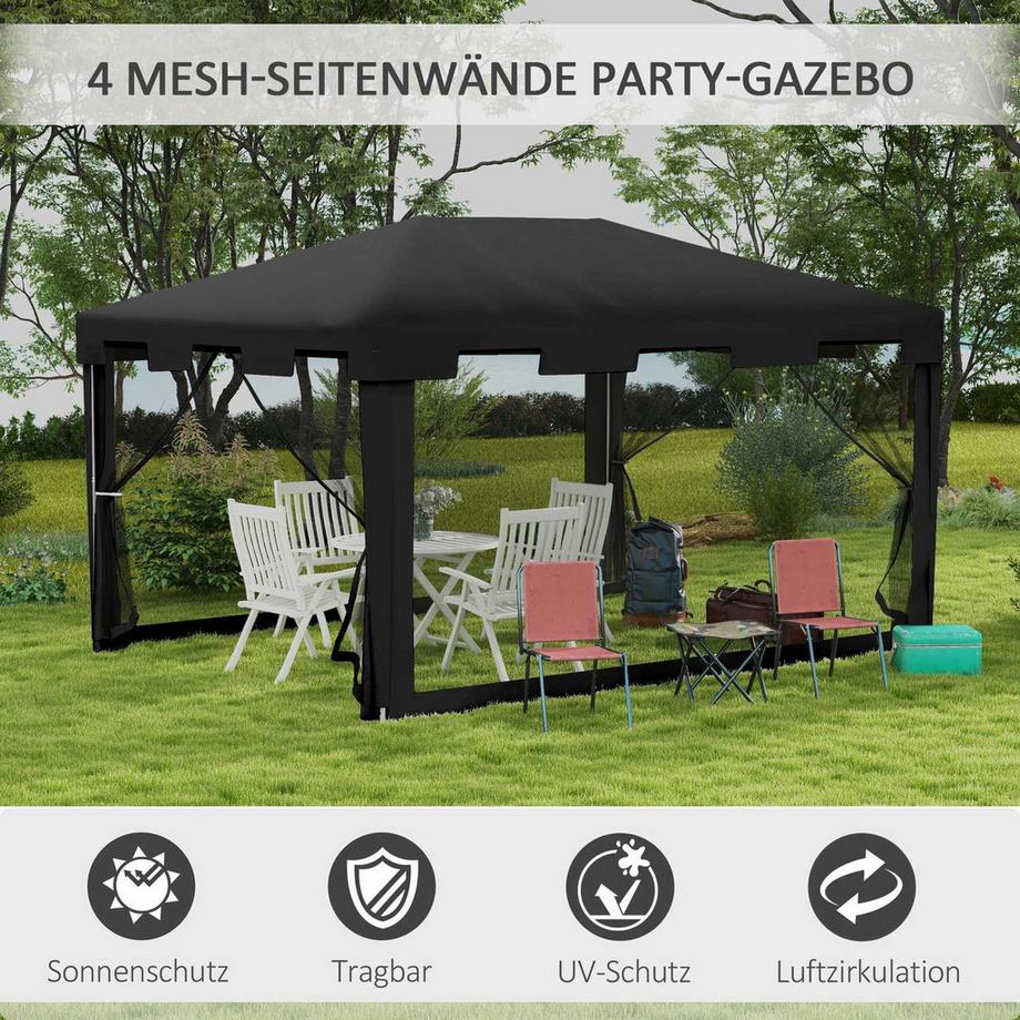 Northio Pavillon Partyzelt Ca. 4 X 3 M Gartenpavillon Gartenzelt Festzelt Mit Netz-Seitenwänden Für Balkon, Terrasse, Metall Pe Dunkelgrau  