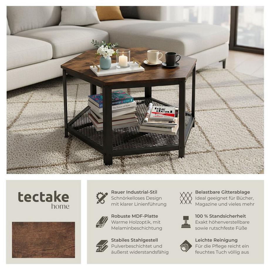 Tectake Couchtisch Norwich Industrial Style Holz und Stahl  