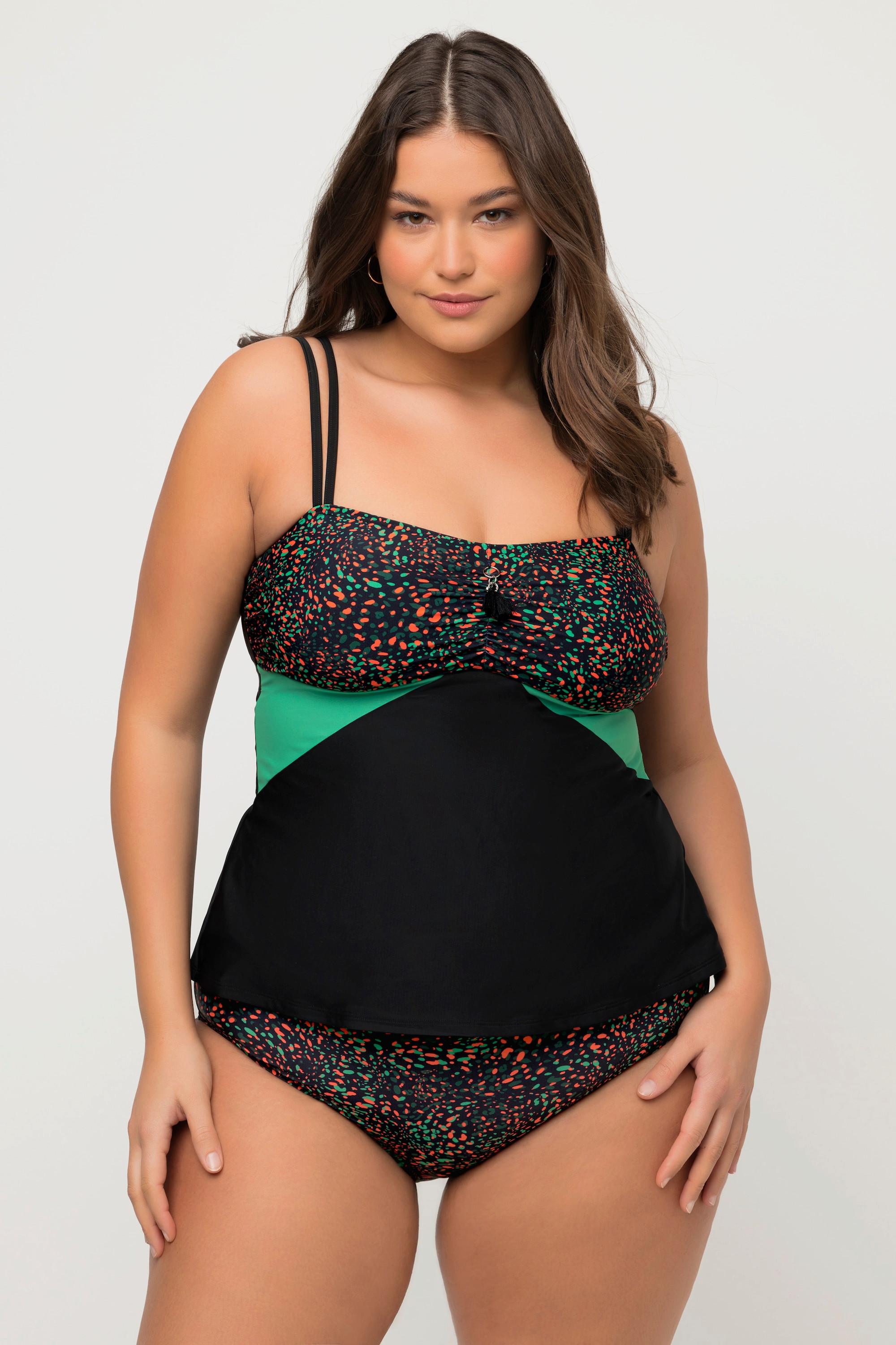 Ulla Popken  Tankini avec bonnets souples. Haut plus long. Pois et pompon. 