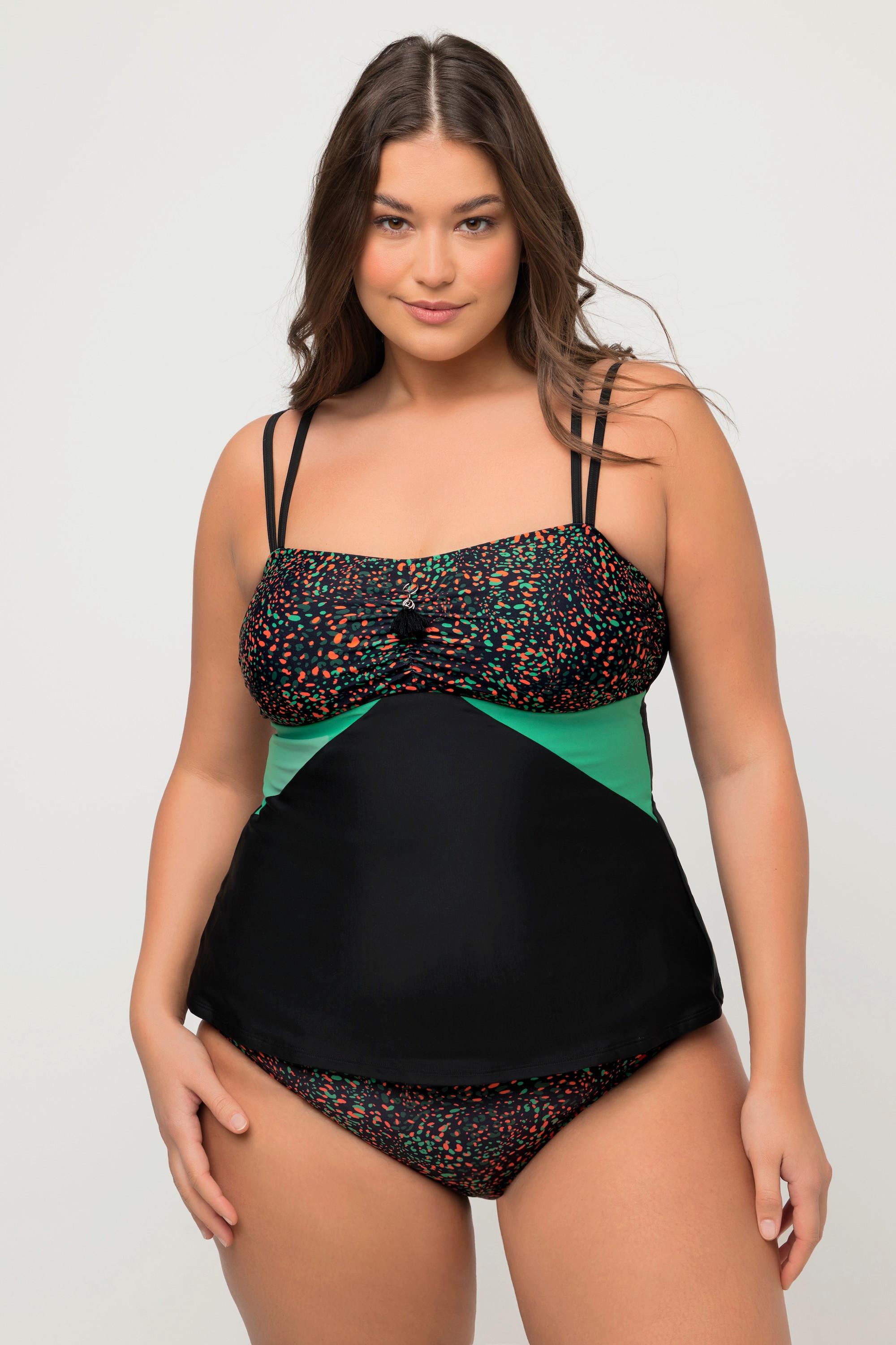 Ulla Popken  Tankini avec bonnets souples. Haut plus long. Pois et pompon. 