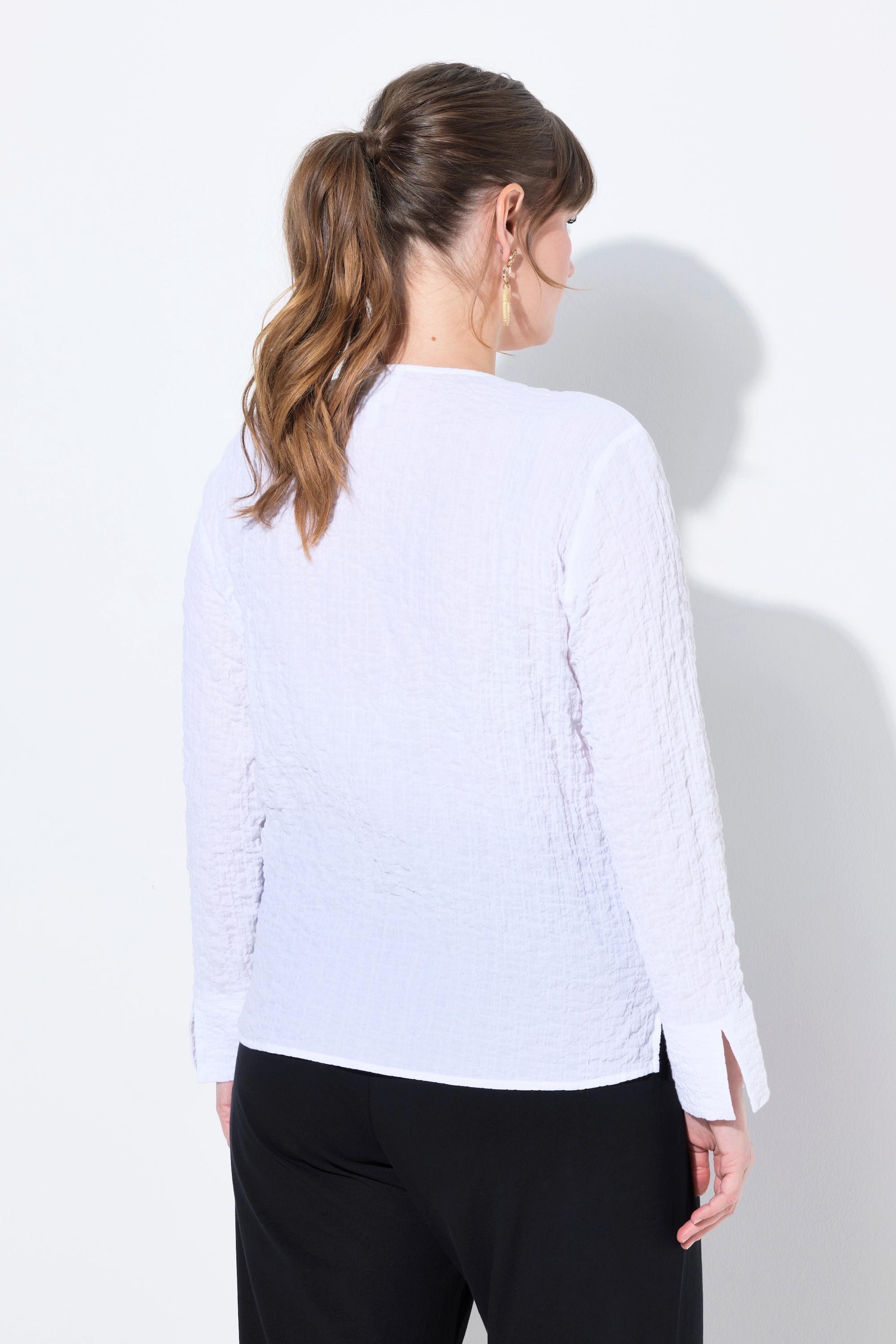 Ulla Popken Blusa Tunica Arricciatura Scollo a V Manica Lunga Cotone Biologico  