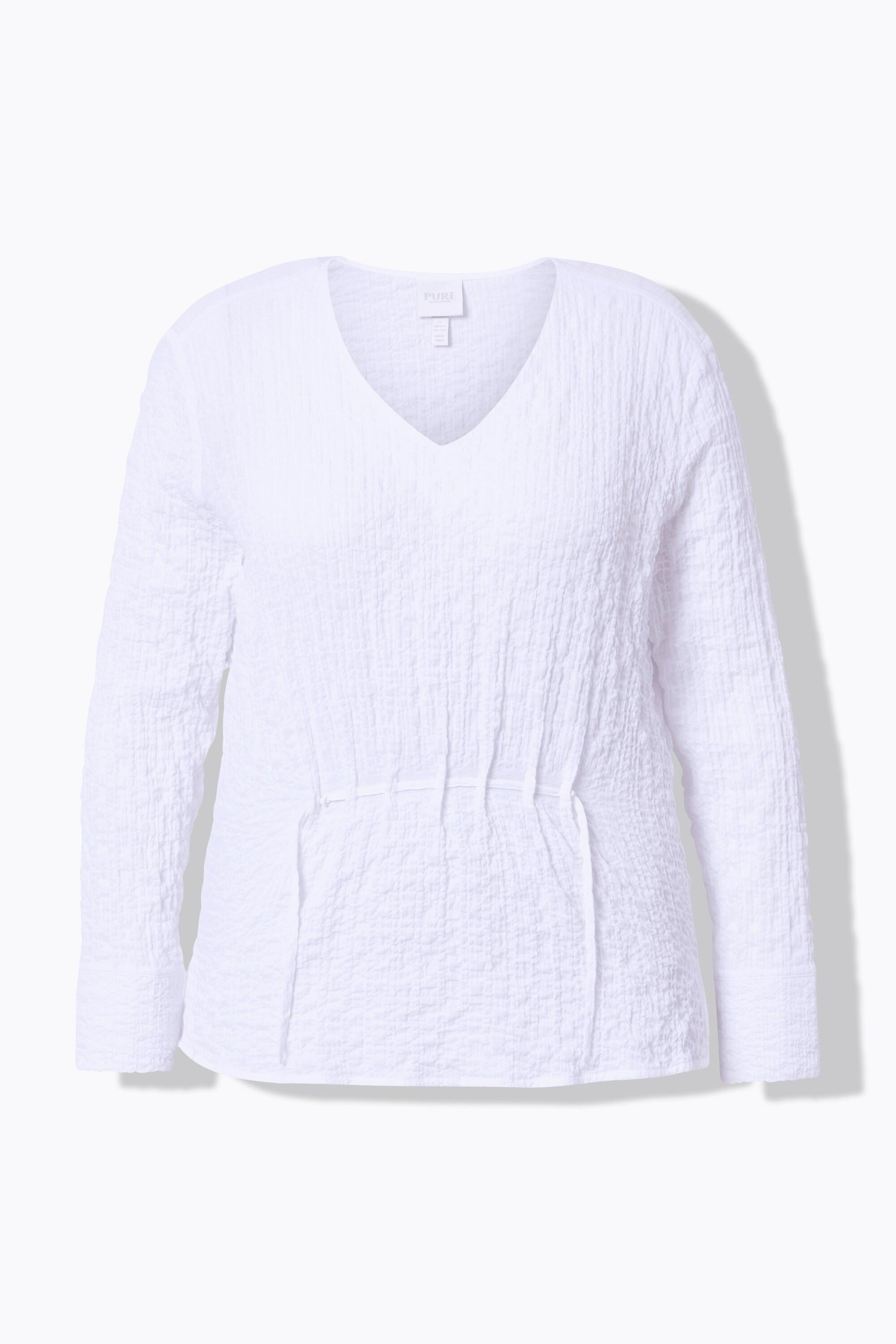 Ulla Popken Blusa Tunica Arricciatura Scollo a V Manica Lunga Cotone Biologico  