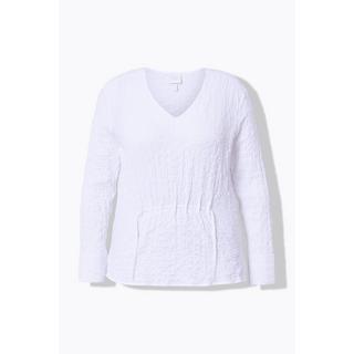 Ulla Popken Blusa Tunica Arricciatura Scollo a V Manica Lunga Cotone Biologico  