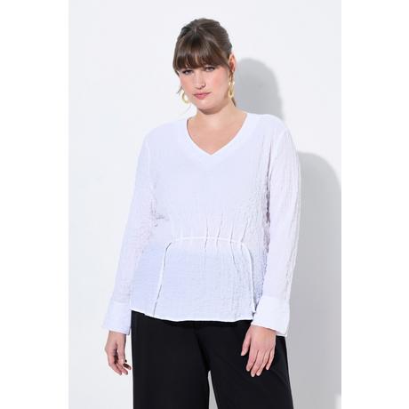 Ulla Popken Blusa Tunica Arricciatura Scollo a V Manica Lunga Cotone Biologico  